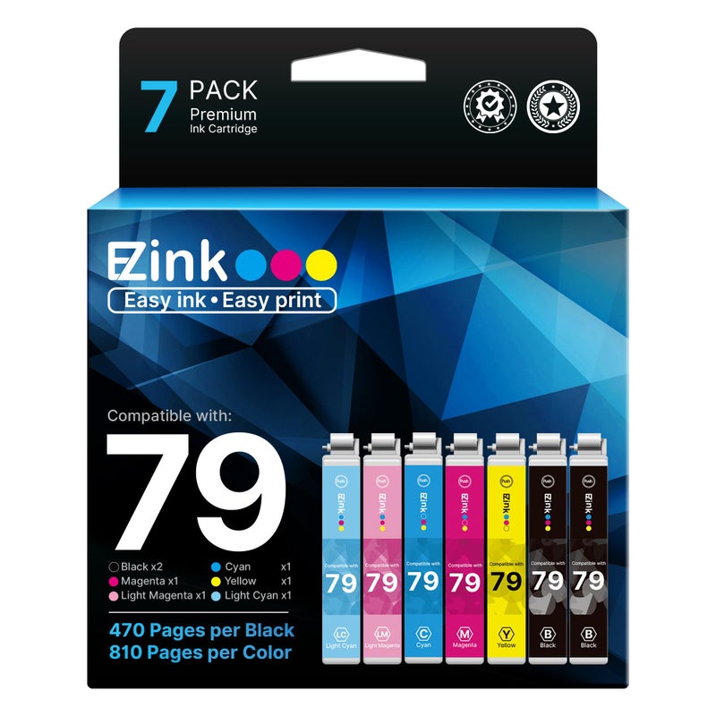 E-Z Ink Remanufactured Ink Cartridge Replacement for Epson 79 T079 (T079120, T079220, T079320, T079420, T079520, T079620) to use with Artisan 1430 and Stylus Photo 1400 Printer (7 Pack) - Image 1